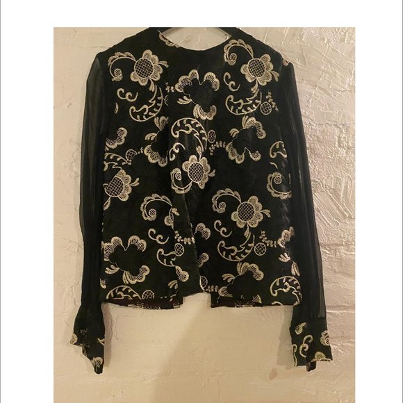 Embroidered black and silver chiffon blouse - Picture 1 of 3